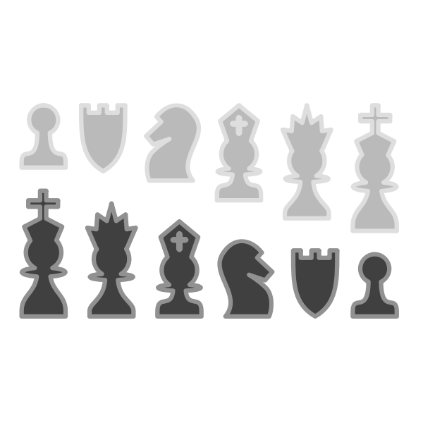 Vector clip art of set of black and white chess pieces