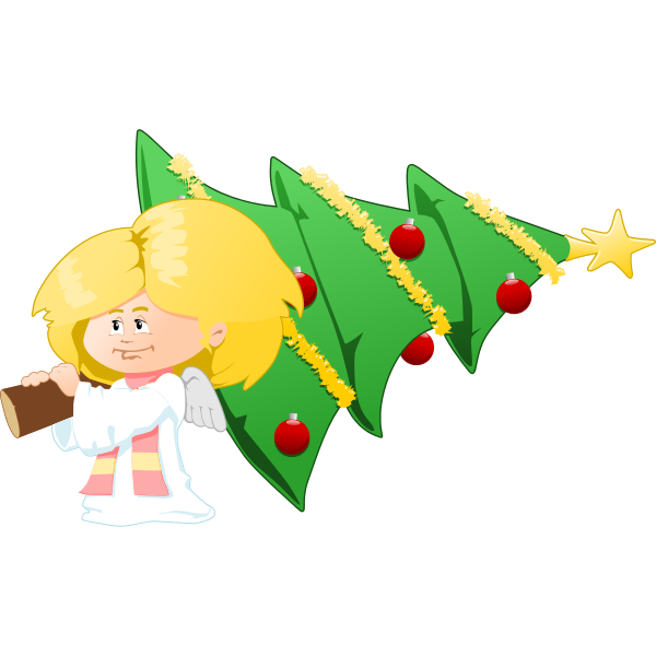 Christmas tree carrying angel vector clip art | Free SVG