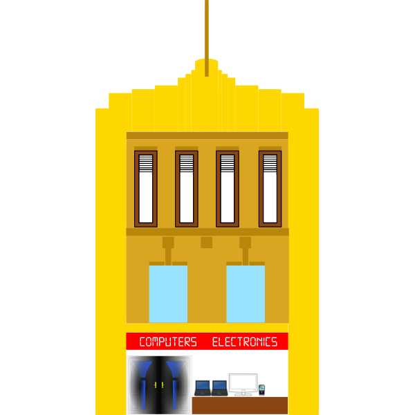 Vector image of three-storey yellow building