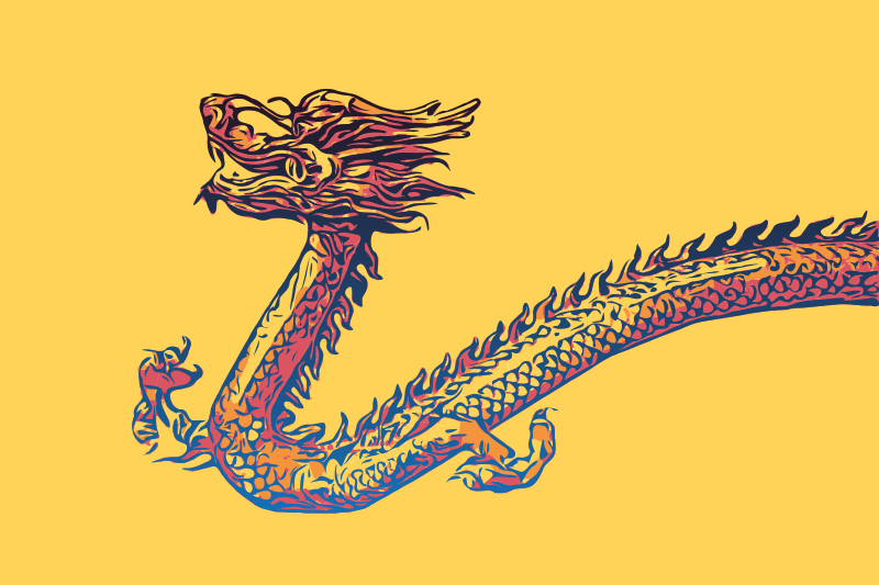 Asian Dragon on Yellow Background