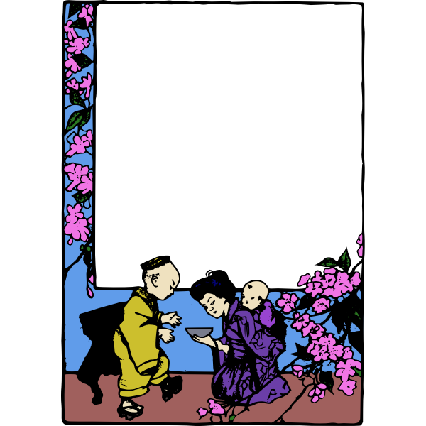 Asian family color frame vector illustration