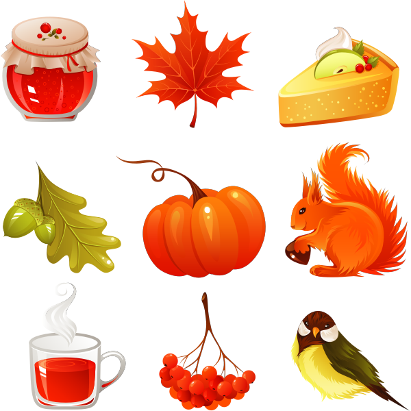 Vector image of selection of autumn icons set