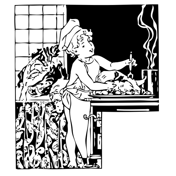 Vector image of a young child as a cooking chef