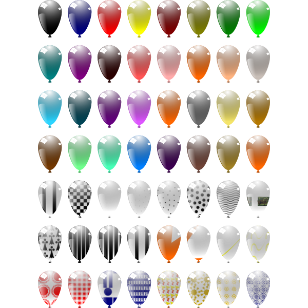 Vector clip art of 49 different baloons
