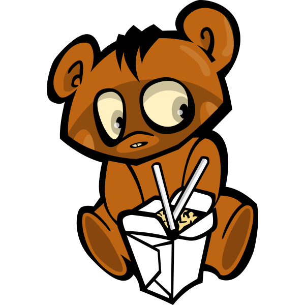 Bear eating with chopsticks
