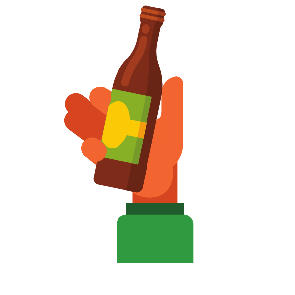 Hand is holding a bottle of beer