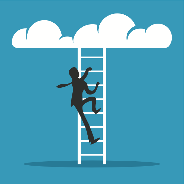 businessman climbing to clouds vector