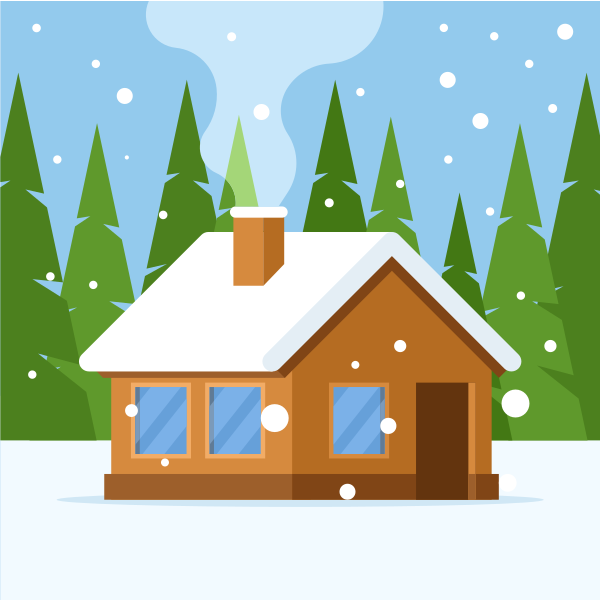 Snowy Cabin in the Forest