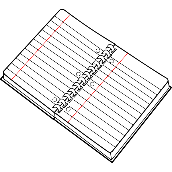 Vector image of open spiral notebook line art