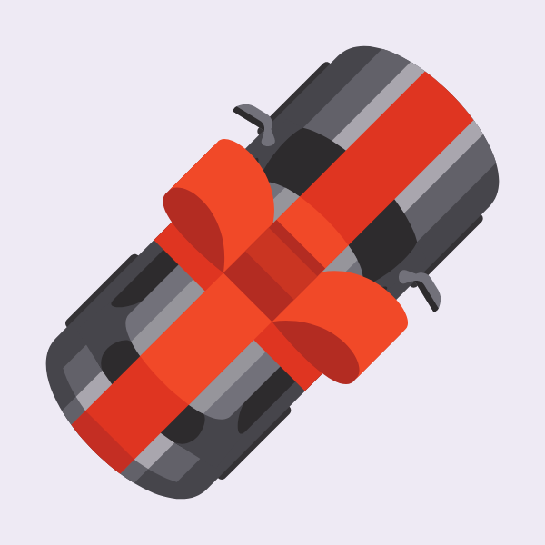 Car wrapped with a red bow