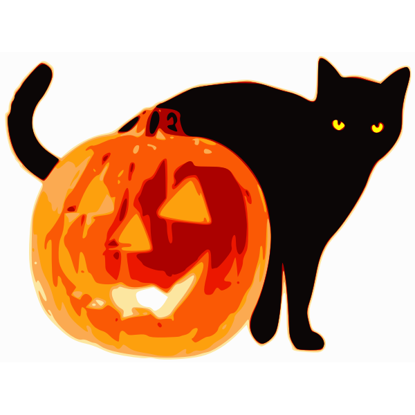 Vector clip art of black cat and pumpkin