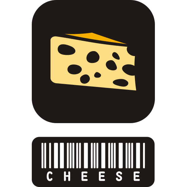 Vector clip art of two piece sticker for cheese with barcode