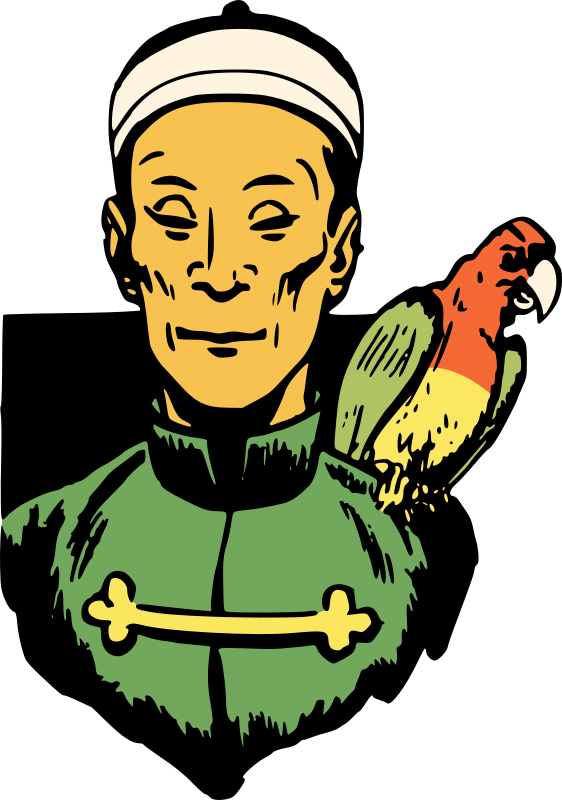 Chinese man and a parrot