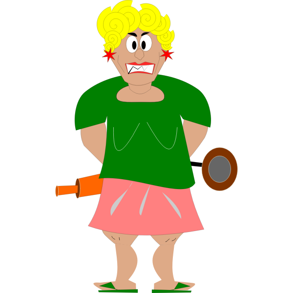 Graphics of angry housewife with a rolling pin