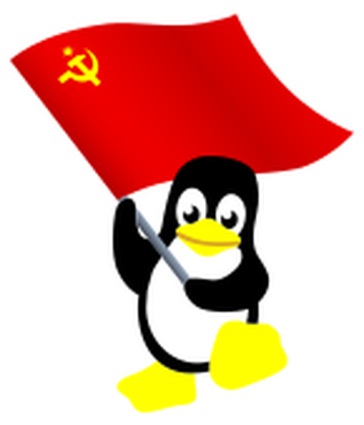 Penguin with waving red flag