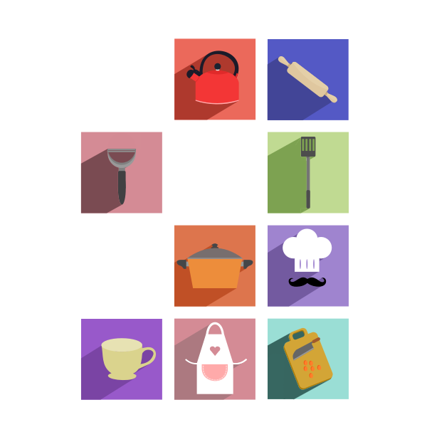 Vector drawing of cooking utensils long shadow icons