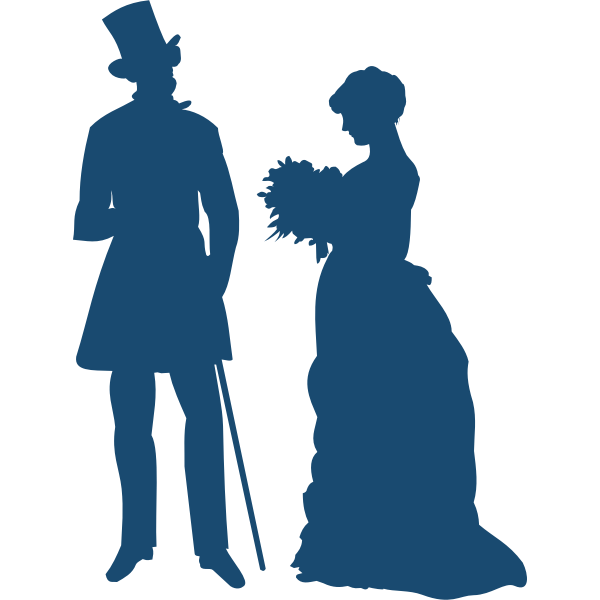 Old-fashioned couple silhouette vector image