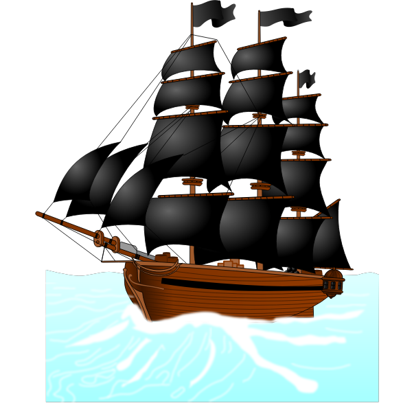 Vector graphics of huge pirate sailboat at unruly sea