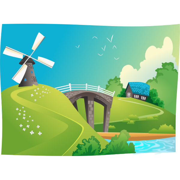 Windmill in landscape vector graphics