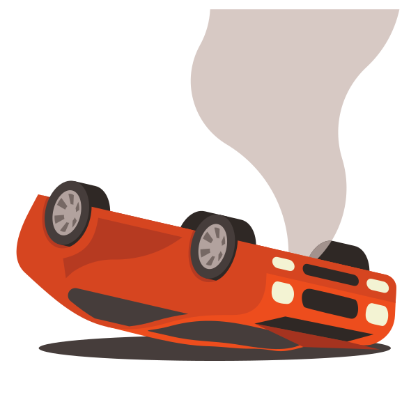 Overturned Red Car with Smoke