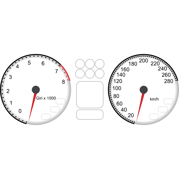 Vector drawing of car dashboard tachometer and speedometer
