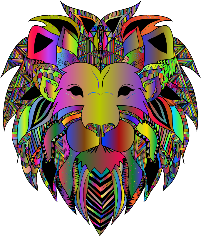 Decorative Lion Head Line Art