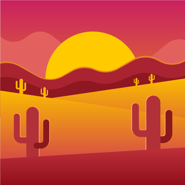 Desert landscape in the sunset