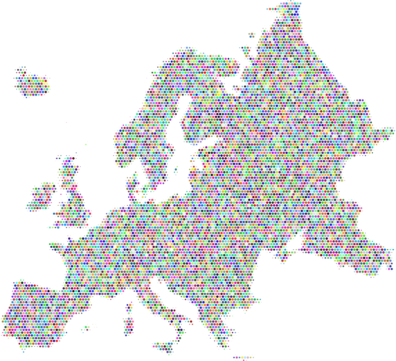 Europe map with colorful dots