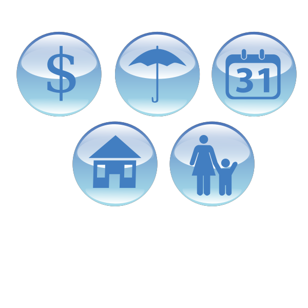 Clip art of event planning icons in blue shades
