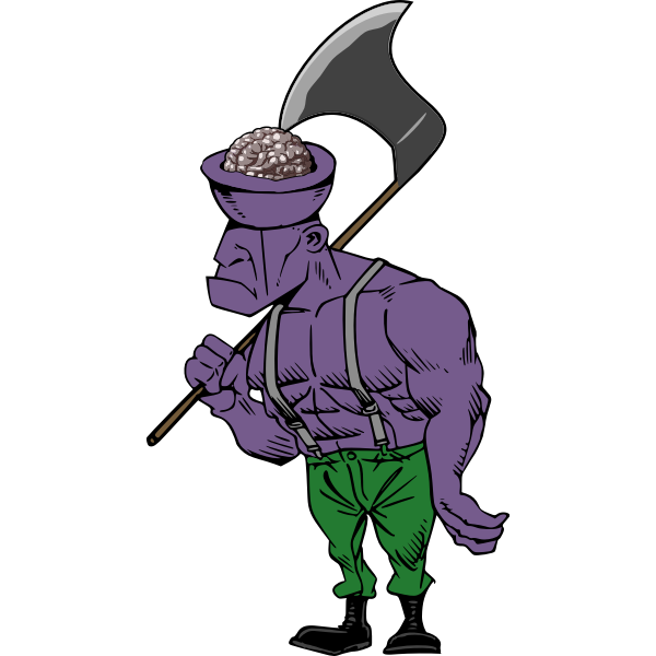 Vector graphics of zombie with an exposed brain and axe