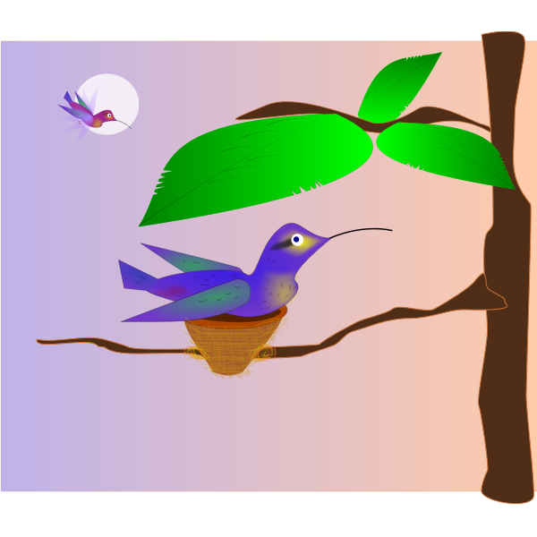 Clip art of blue bird in a nest on a tree