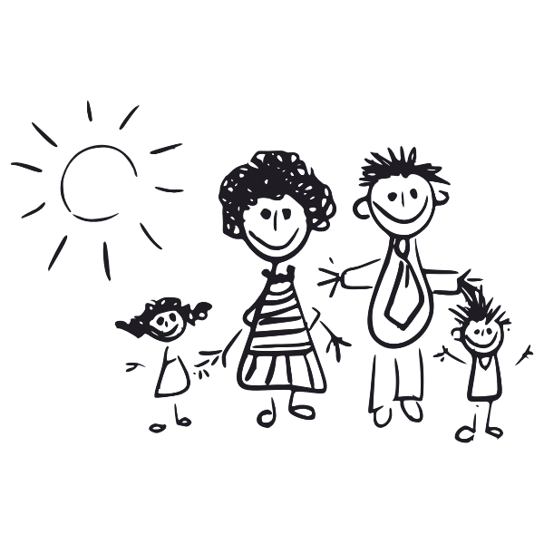 Black And White Kid S Drawing Of A Family Free Svg