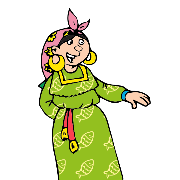 Vector drawing of old Gipsy lady in green dress