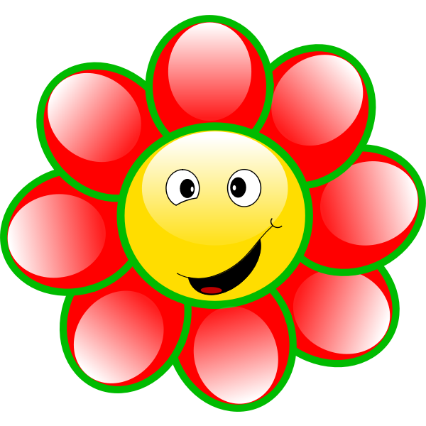 Drawing of smiling red and green flower