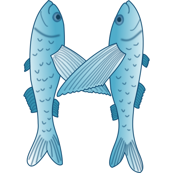 Blue and white vector illustration of two fish
