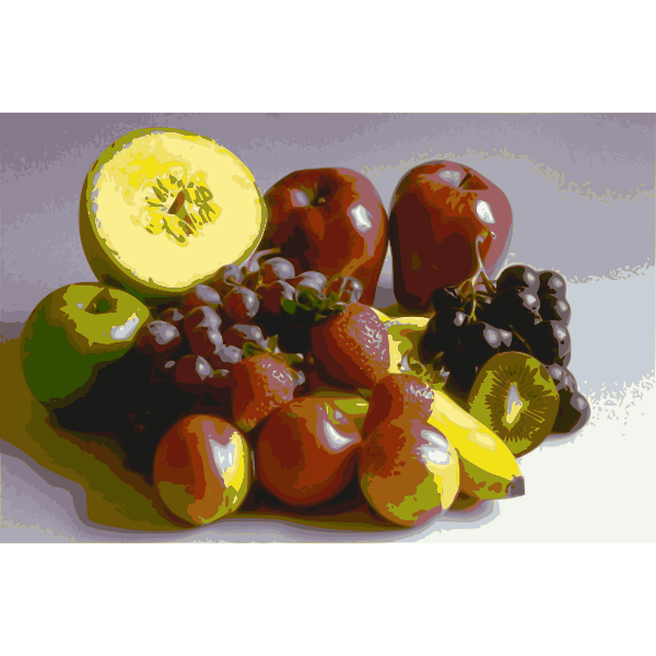 Vector graphics of stylized fruit selection on a table