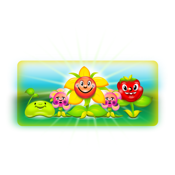 Vector graphics of happy flowers cartoon drawing,