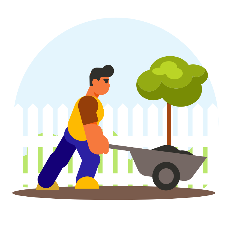 Gardener and wheelbarrow