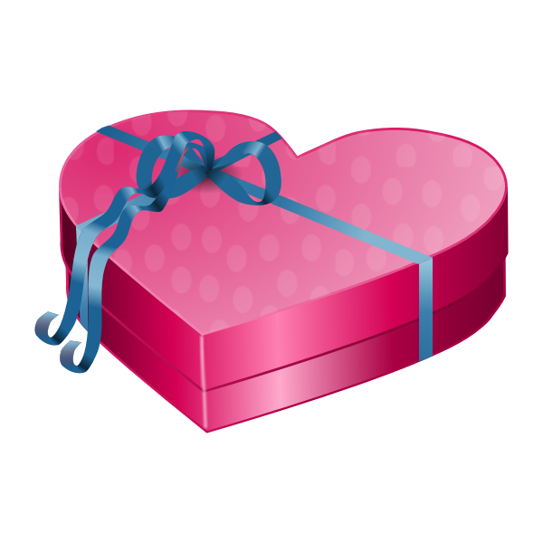 Valentines Day pink gift box with blue ribbon vector clip art
