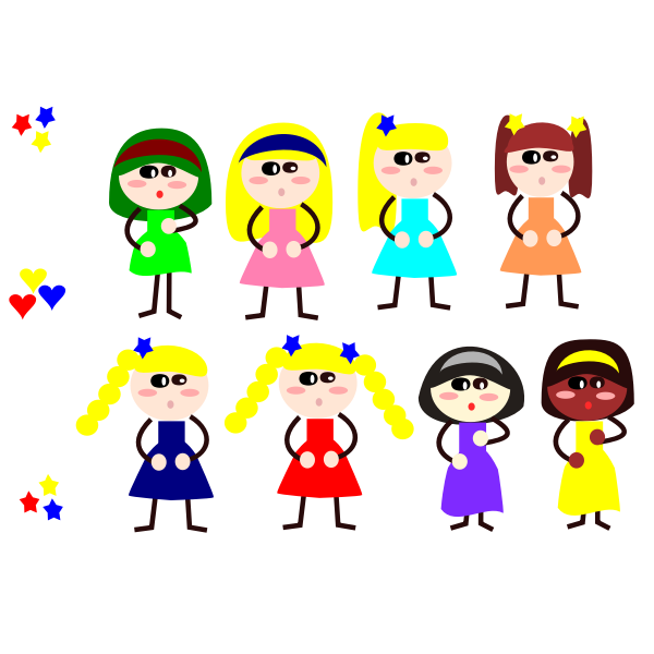 Cartoon girls in different dresses