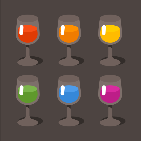 Six Glasses with Colorful Liquids
