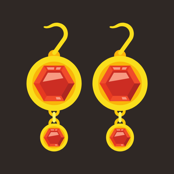 Golden earrings with red diamonds