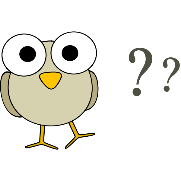 Vector drawing of funny grey cartoon bird with big eyes and some question  marks | Free SVG