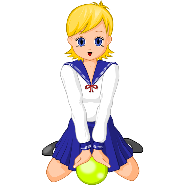 Anime schoolgirl with green ball
