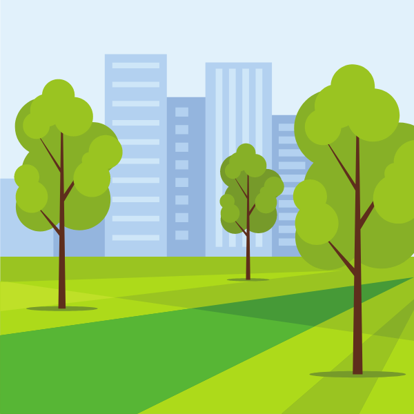 Green park in the city outskirts