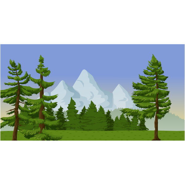 Mountain scene with pine trees