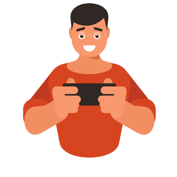 Man playing games on a smartphone