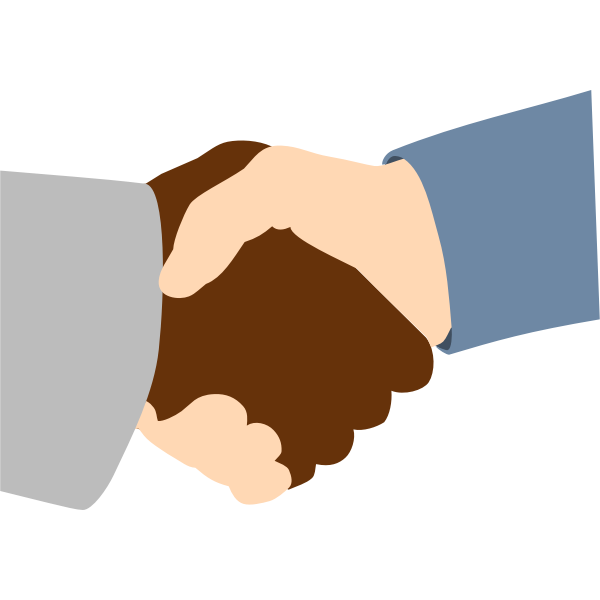 Black man and white man handshake vector illustration