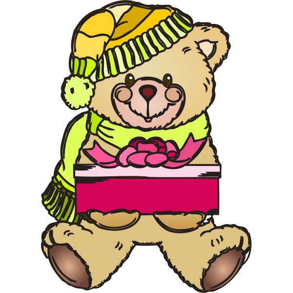 Holiday teddy bear with gift vector illustration
