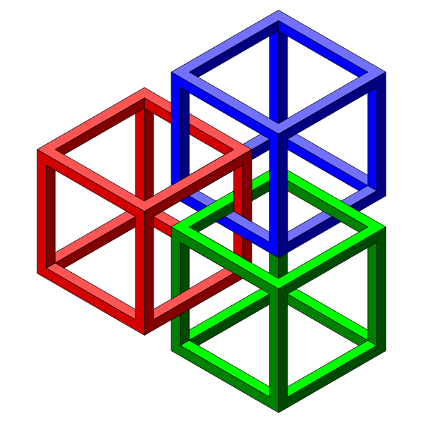Vector image of tied-up colorful cubes forming an optical illusion